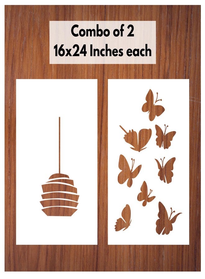 StenCart Combo of 2 Beehive Lamp & Butterfly Stencils for Wall Painting DIY Reusable Wall Stencil Design for Wall Decoration (16x24 inch) -Pack of 2 - Image 1